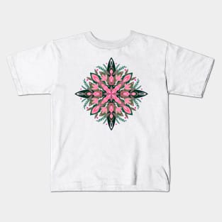 Vibrant pink and green floral mandala Kids T-Shirt